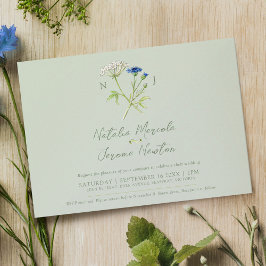 Invitación Boda azul verde botánico de Cornflower hartwort