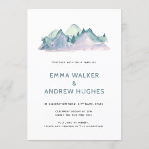 Invitación Boda azul verde de las montañas de Pino de Woodlan