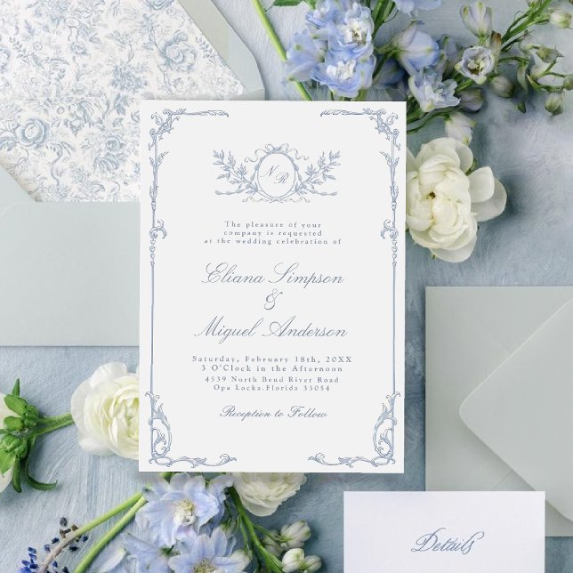 Invitación Boda azul victoriano barroco clásico (Subido por el creador)