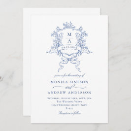 Invitación Boda azul victoriano Ornate Escudo floral