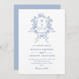 Invitación Boda azul victoriano Ornate Escudo floral