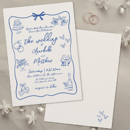 Invitación Boda azul vintage caprichoso de mano