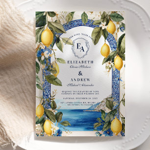 Invitación Boda azul y amarillo de la costa italiana