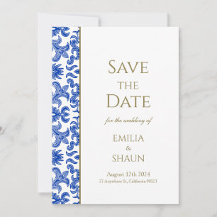Invitación Boda azul y blanca italiana salva la fecha