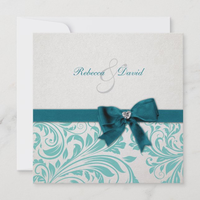 Invitación Boda azul y blanca verde azulada elegante del (Anverso)