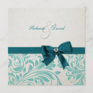 Invitación Boda azul y blanca verde azulada elegante del