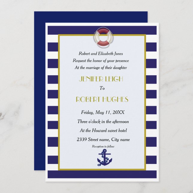 Invitación Boda azul y blanco (Anverso / Reverso)