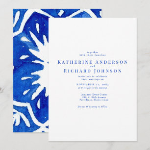 Invitación Boda azul y blanco de cobalto de mosaico mediterrá