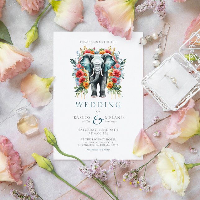 Invitación Boda azul y blanco de Floral Elephant Bay (Subido por el creador)