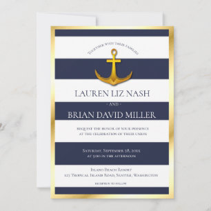 Invitación Boda azul y blanco de la Marina de Anclaje Náutico