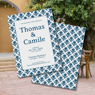 Invitación Boda azul y blanco del tapiz francés