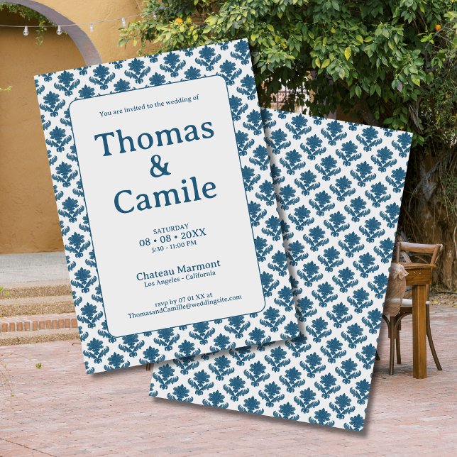 Invitación Boda azul y blanco del tapiz francés (Subido por el creador)