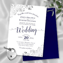 Invitación Boda azul y blanco elegante de la Marina Plata