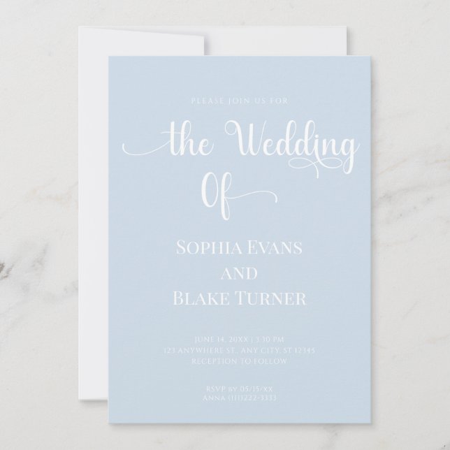 Invitación Boda azul y blanco sencillo y elegante (Anverso)