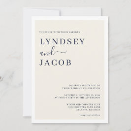 Invitación Boda azul y crema de la marina profunda moderna