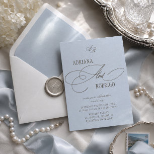 Invitación Boda azul y marrón monograma