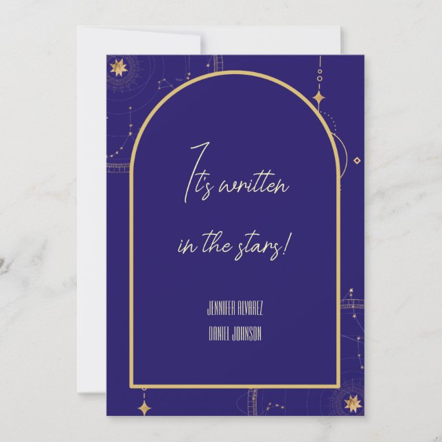 Invitación Boda azul y oro de la Marina Celestial Nocturna Sk (Anverso)