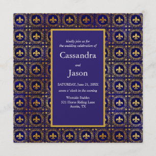 Invitación Boda Azul y Oro de lis