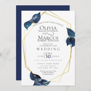Invitación Boda   Azul y oro índigo profundo moderno