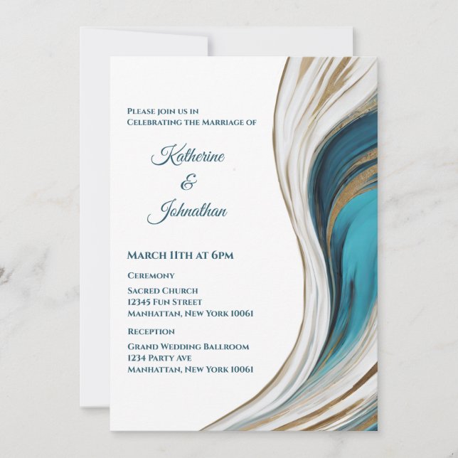 Invitación Boda-azul y oro moderno (Anverso)