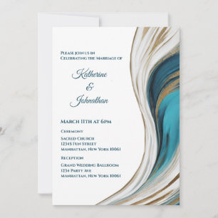 Invitación Boda-azul y oro moderno