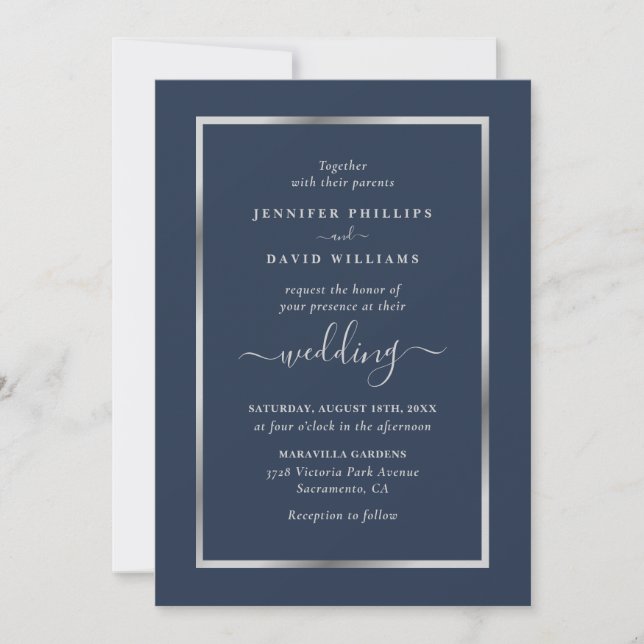 Invitación Boda azul y plateado de la Marina (Anverso)