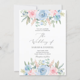 Invitación Boda azul y rosa