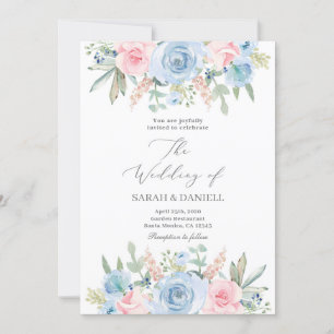 Invitación Boda azul y rosa