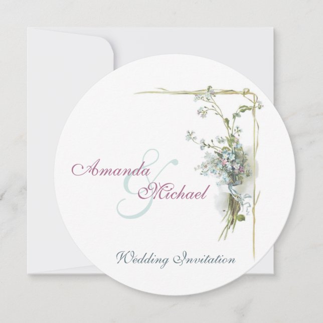 Invitación boda azul y rosa me olvido-no (Anverso)