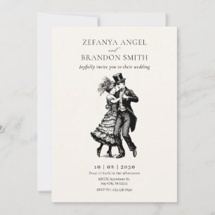 Invitación Boda bailarín de pareja de moda antigua