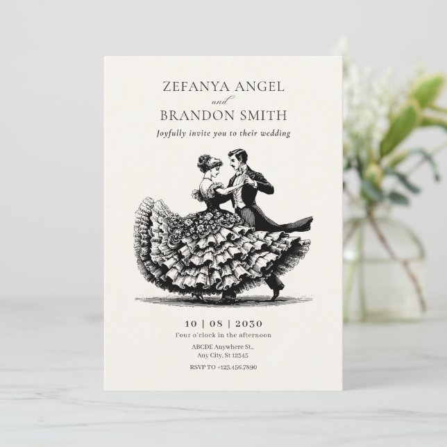 Invitación Boda bailarín de pareja de veteranos (Anverso de pie)
