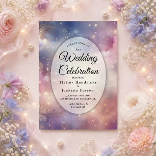 Invitación Boda bajo Cielos de Polvo Estelar Celestial Brilla