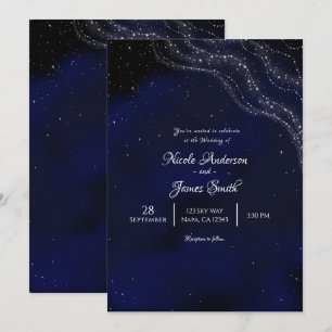 Invitación Boda bajo el cielo estrellado y brillante azul