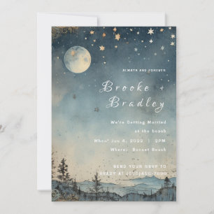 Invitación Boda bajo el cielo nocturno del bosque iluminado p