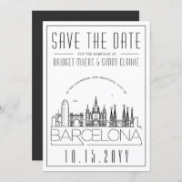 Boda barcelonés Estilizado Skyline Save the Date