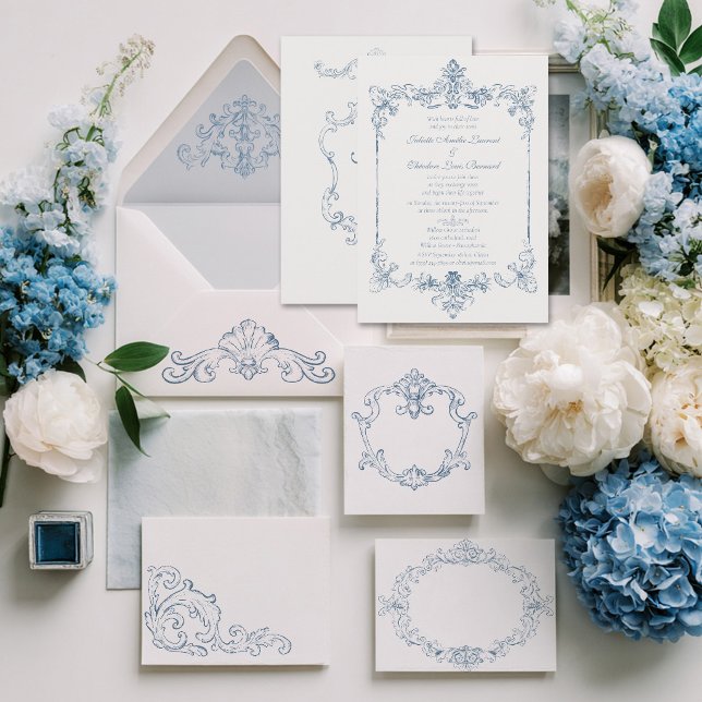 Invitación Boda Barroca Azul Polvoriento (Subido por el creador)