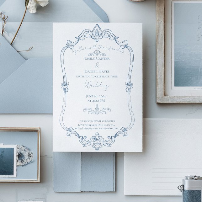 Invitación Boda Barroca Azul Polvoriento (Subido por el creador)