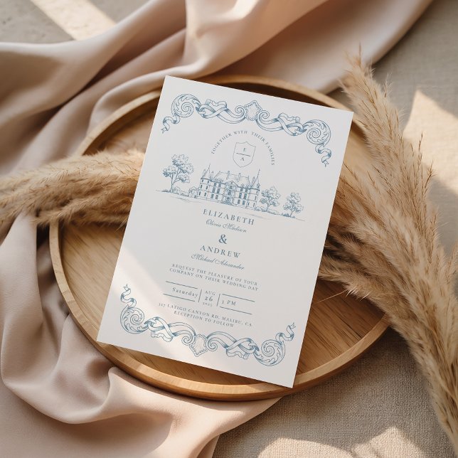 Invitación Boda Barroca Azul Polvoriento Chateau (Subido por el creador)