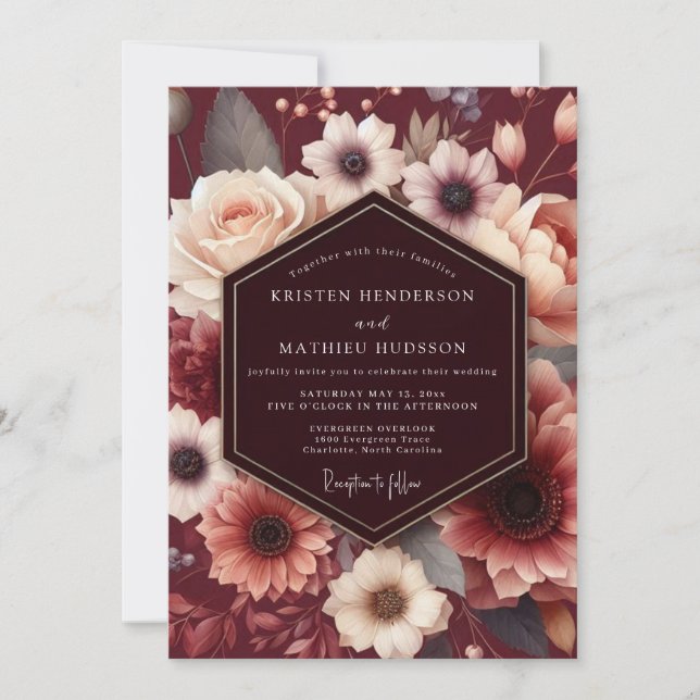 Invitación Boda Barroca con Rubor de Granate (Anverso)