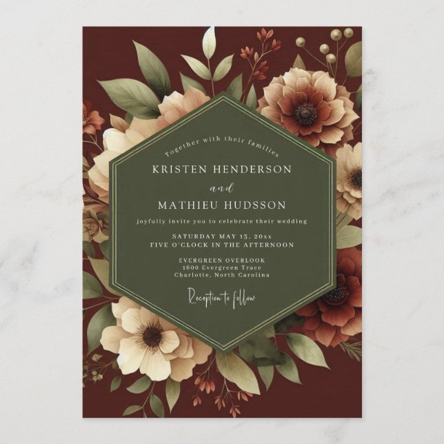 Invitación Boda barroca con salvia de Borgoña (Anverso)