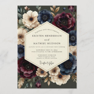 Invitación Boda barroca de burgundy y azul marino