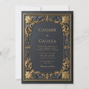 Invitación Boda Barroca de Medianoche Dorada