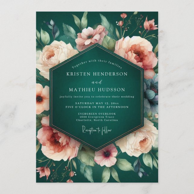 Invitación Boda Barroca de Melocotón Esmeralda (Anverso)