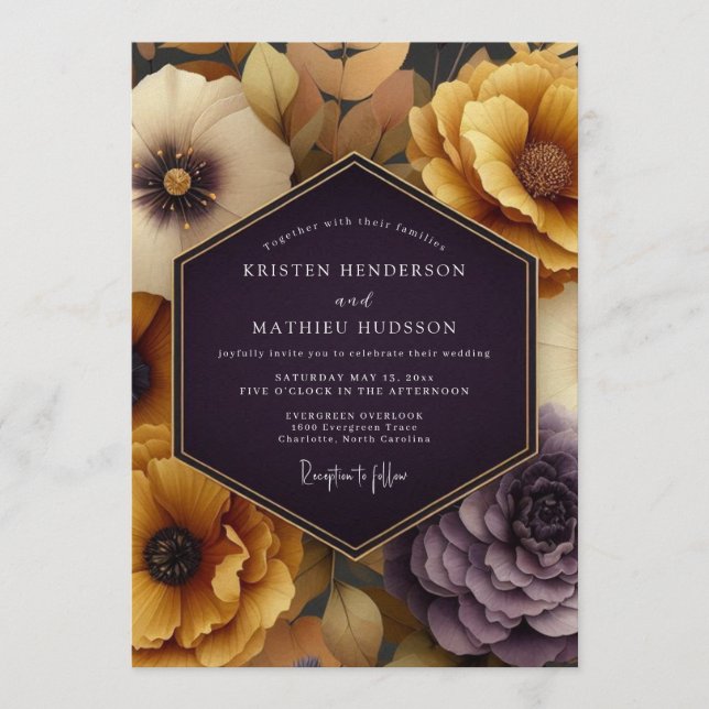Invitación Boda Barroca de Ocra Ciruela (Anverso)