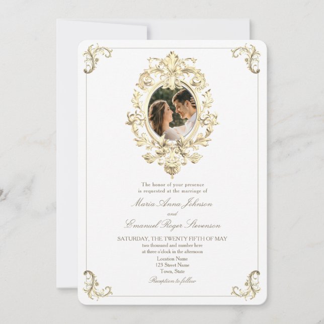 Invitación Boda Barroca de Oro (Anverso)