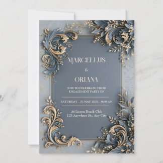 Invitación Boda Barroca de Oro Azul Pizarra