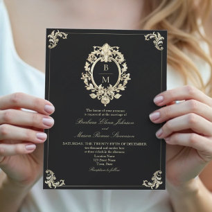 Invitación Boda Barroca de Oro Negro