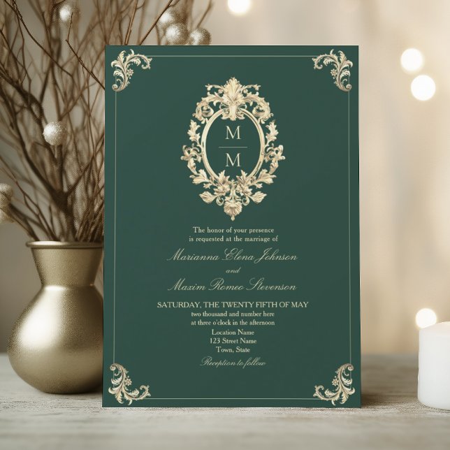 Invitación Boda Barroca de Oro Verde Esmeralda (Subido por el creador)