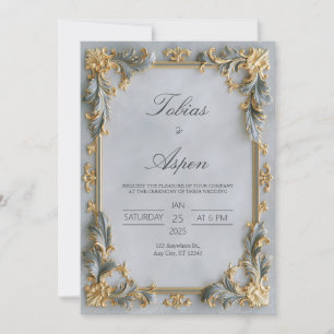 Invitación Boda Barroca de Plata Dorada