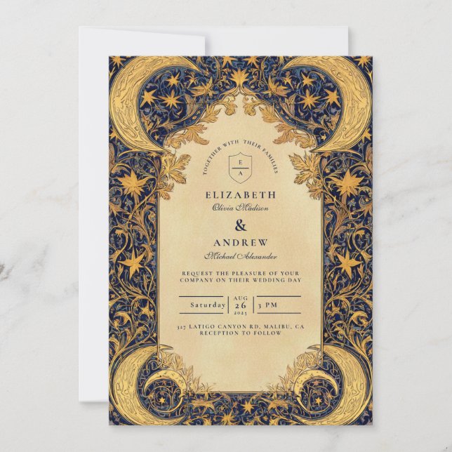 Invitación Boda Barroca Dorada bajo la Luna (Anverso)
